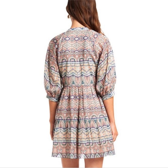 Amanda Uprichard Diego Peasant Boho Geometric Balloon Sleeve Mini Dress Medium - Picture 2 of 8
